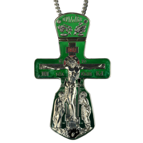 Крест наперсный "Голгофа" серебряный с цепью, эмаль, высота 14 см фото 2