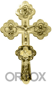 Крест напрестольный с ликами "Четырехлистник", гравировка, 20х32 см (латунь)