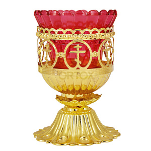 Лампада настольная латунная, под золото №1, высота 13 см, диаметр 9 см (красный стаканчик)