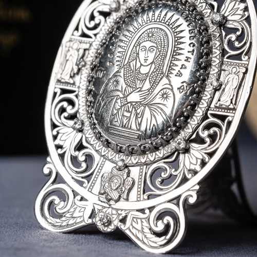 Икона настольная Богородицы "Умиление" из латуни, с серебрением фото 7