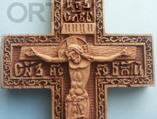 Крест наперсный деревянный резной с цепью, 7х12 см фото 2