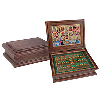 Ковчег для святых мощей из дерева, малахита и бронзы, с мощевиками, 42х32х15 см