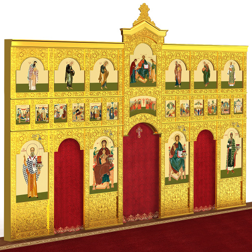 Иконостас деревянный "Суздальский" трехъярусный, цвет "золото", 608х483х25,4 см фото 3 Иконостас деревянный "Суздальский" трехъярусный, цвет "золото", 608х483х25,4 см фото 3