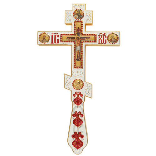 Крест напрестольный латунный восьмиконечный, эмаль, 14,5х26 см