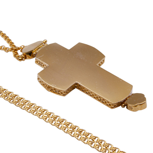 Крест наперсный из ювелирного сплава в позолоте с цепью, деколь, фианиты, 8х15,5 cм фото 3