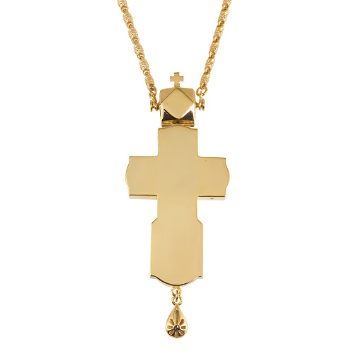 Крест наперсный из ювелирного сплава в позолоте с цепью, чернение, 6х14,5 см фото 2