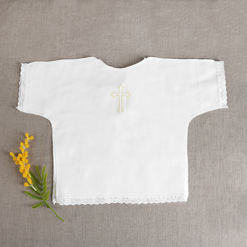 Рубашка для крещения белая, фланель, вышивка, размер 62-74 фото 3