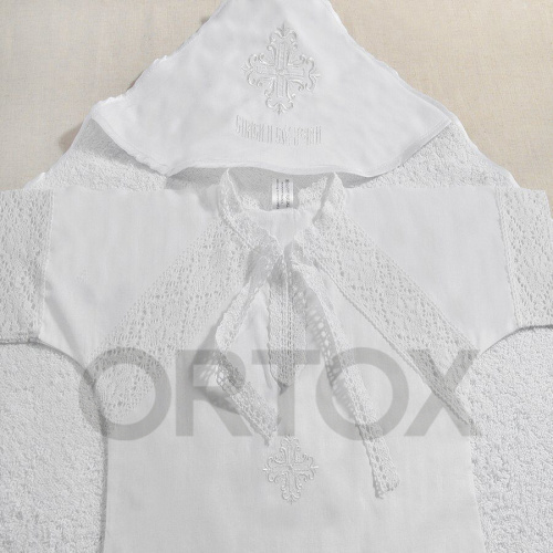 Комплект для крещения "Колокольчик" белый: рубашка и пеленка, хлопок, размер 74 фото 6