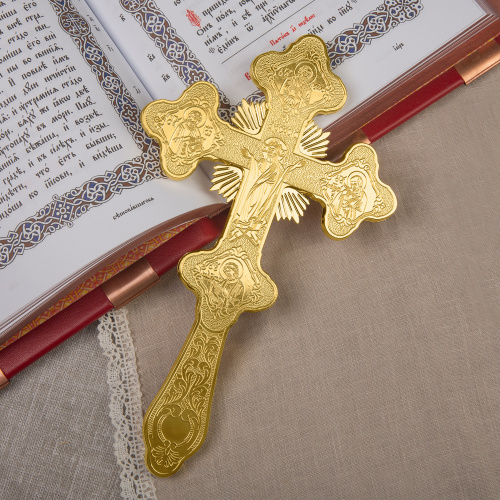 Крест напрестольный, цинковый сплав, цвет "под золото", 16,4х28 см фото 6