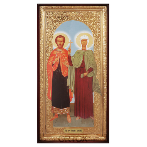 Икона большая храмовая мучеников Адриана и Наталии Никомидийских, прямая рама