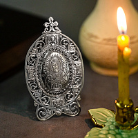 Икона настольная Богородицы "Умиление" из латуни, с серебрением