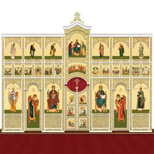 Иконостас деревянный "Суздальский" трехъярусный белый с золотом (поталь), 608х483х25,4 см фото 2