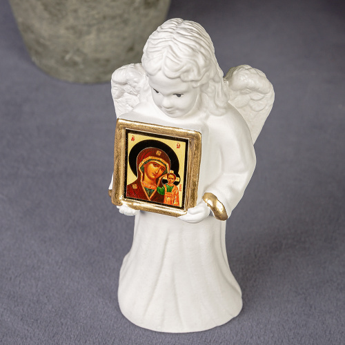 Фигурка Ангела с иконой Спасителя, гипс, ручная роспись, 4,2х10,5 см фото 8