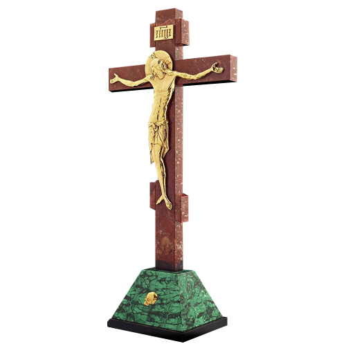 Крест настольный из натурального камня и бронзы, 18х37,5 см фото 3