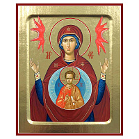 Икона Божией Матери "Знамение", на дереве, золочение (поталь), 12,5х16 см