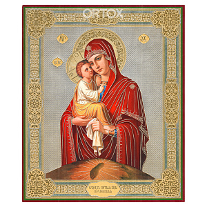 Икона Божией Матери "Почаевская", 17х21 см, бумага, УФ-лак (тиснение)