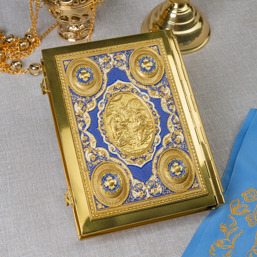 Апостол синий №2, полный оклад "под золото", эмаль, 23х30 см фото 3