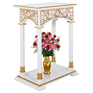 Подставка церковная "Суздальская", белая с золотом (патина), колонны, резьба (70х46х100 см)
