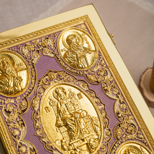 Апостол фиолетовый №1, полный оклад "под золото", эмаль, 23х30 см фото 5
