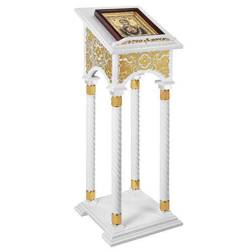 Аналой боковой "Суздальский" белый с золотом (поталь), колонны, резьба, 46х46х135 см фото 2