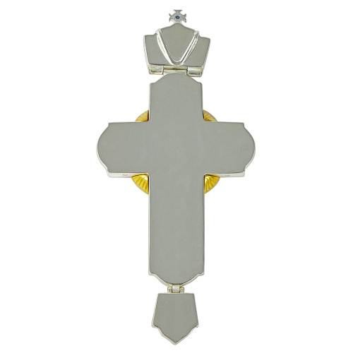 Крест наперсный латунный с украшениями, синие камни, 7х15 см фото 4