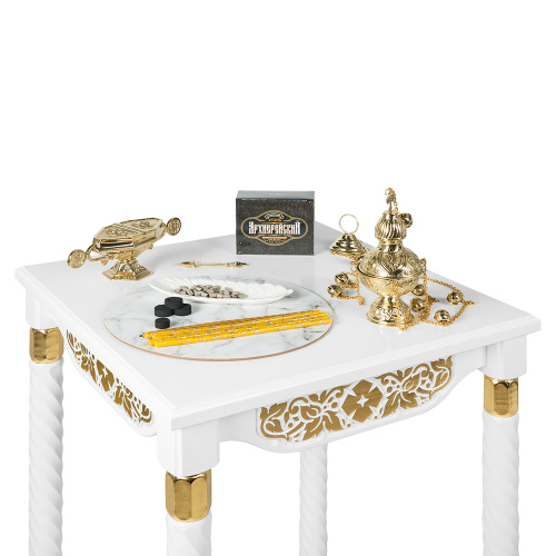 Стол "Суздальский" белый с золотом (поталь), на 4 ножках, 60х60х76 см фото 4