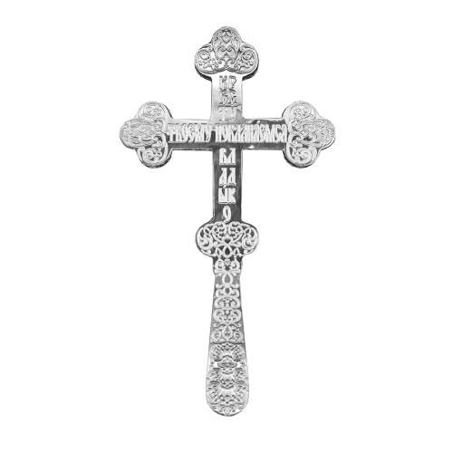 Крест напрестольный / требный из ювелирного сплава в серебрении, 12х21,5 см фото 2