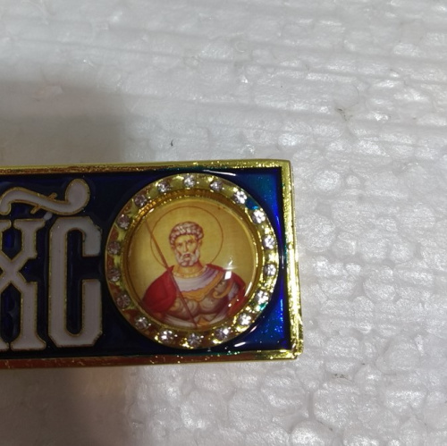 Крест напрестольный / требный, цинковый сплав, синяя эмаль, камни, 14,5х26 см, У 55-0280 фото 8