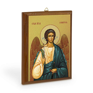 Икона Ангела-Хранителя на деревянной основе, цвет "кипарис", на холсте с золочением (6,5х9 см (под икону А8))