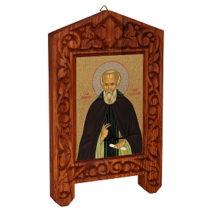 Икона преподобного Сергия Радонежского на резной доске "Суздальская", холст с золочением (13,4х22,5 см (под икону А7))