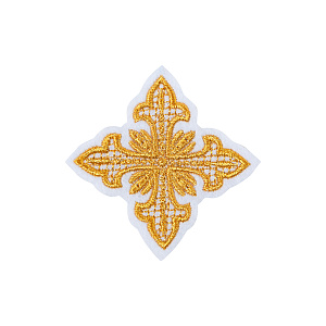 Крест на облачение пришивной белый, золотая нить (6,5 см)
