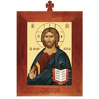 Икона Спасителя "Господь Вседержитель" в рамке с крестом, цвет "кипарис"