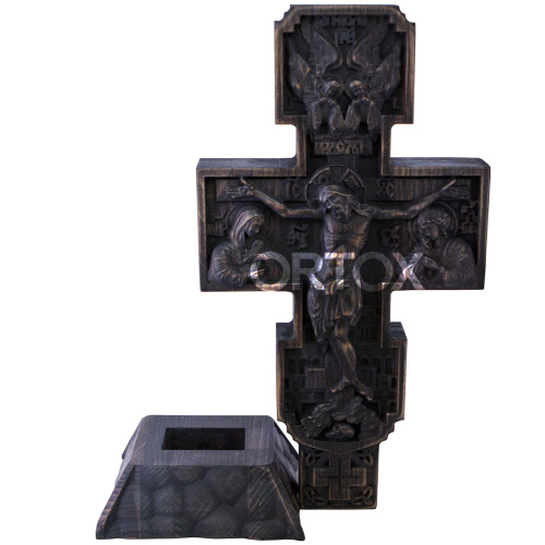 Крест настольный деревянный резной с подставкой, 16х31 см фото 4