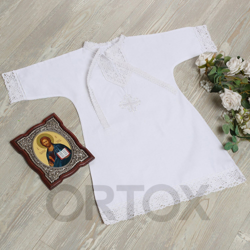 Рубашка для крещения "Традиция" белая из плотного сатина, размер в ассортименте фото 11