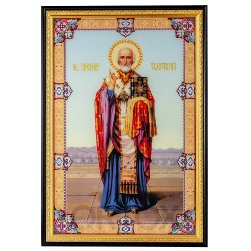 Икона большая храмовая святителя Николая Чудотворца, 80х117 см, УФ-печать на стекле, У-0450
