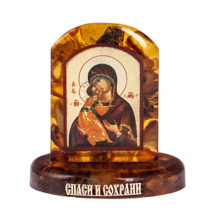 Икона настольная Божией Матери "Владимирская", 3,5х3,5 см (янтарная смола)