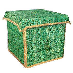 Облачение на престол с пеленой, шелк "Горненский", зеленое с золотом (100х100х100 см)