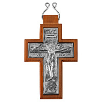 Крест наперсный из ювелирного сплава в серебрении на дереве, без цепи, 5,7х9,2 см, У 29-1220