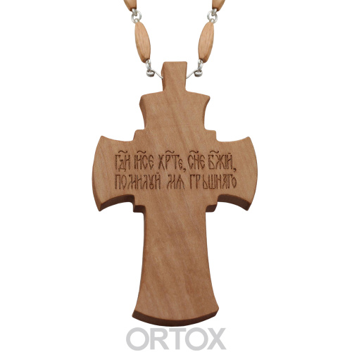 Крест наперсный "Наградной" деревянный резной, с цепью, 6,8х11,5 см фото 3