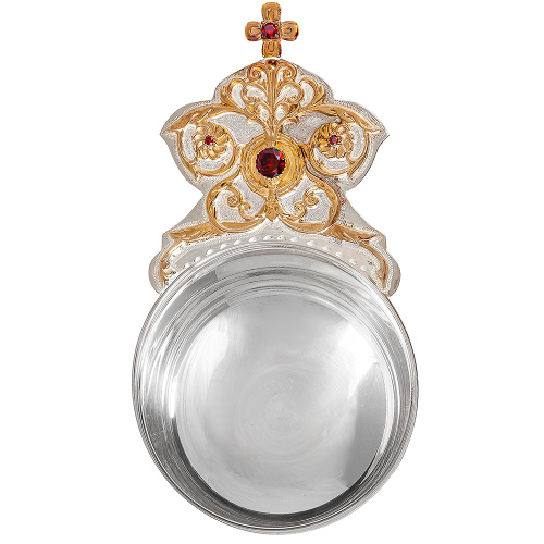 Ковш для запивки из ювелирного сплава в серебрении, с позолотой и фианитами, на ножке, Ø 7,5 см фото 2