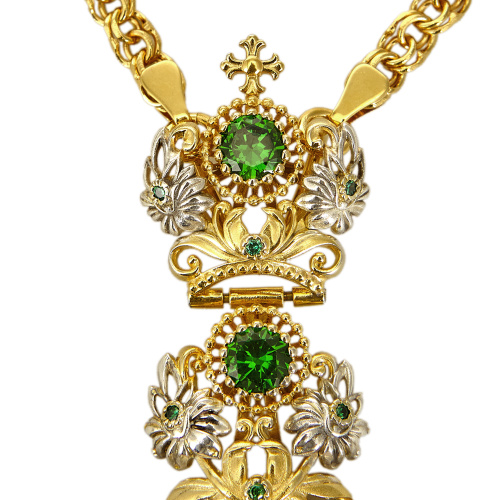 Крест наперсный из ювелирного сплава в позолоте с цепью, деколь, 7,7х14 см фото 5