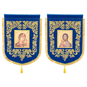 Хоругви малые вышитые голубые, 45х65 см (бархат)