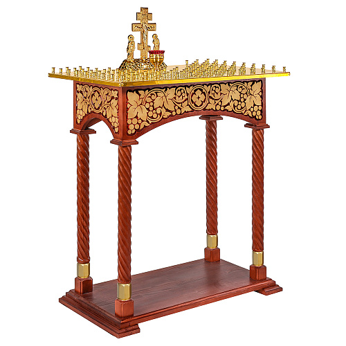 Панихидный стол на 70-100 свечей "Суздальский", цвет "кипарис" с золотом (поталь), колонны, резьба