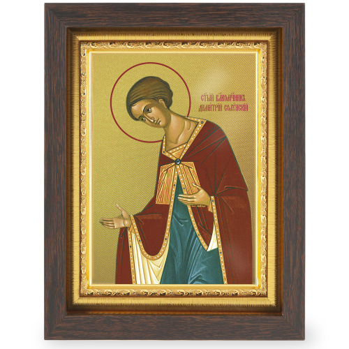 Икона великомученика Димитрия Солунского, в узком багете, цвет "темный дуб", на холсте, с золочением фото 2