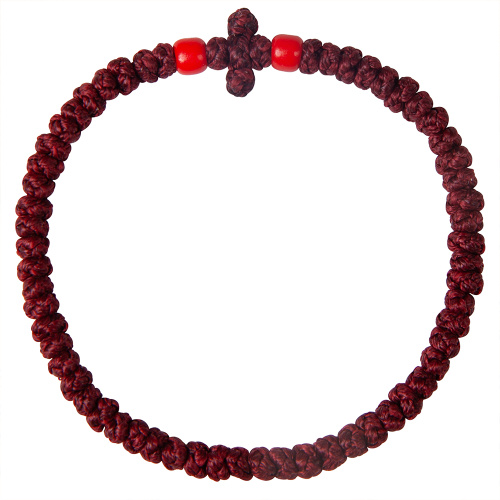 Браслет плетеный (четки-комбоскини) с пластиковыми бусинами, цвет бургундия фото 4 Браслет плетеный (четки-комбоскини) с пластиковыми бусинами, цвет бургундия фото 4