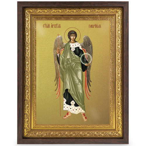 Икона Архангела Гавриила, в широком багете, цвет "темный дуб", на холсте, с золочением №2 фото 2