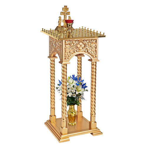 Панихидный стол на 36-50 свечей "Суздальский", цвет "золото", колонны, резьба, высота 100 см фото 3