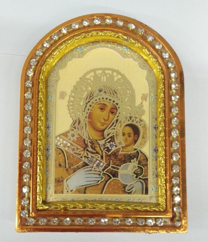 Икона настольная Божией Матери "Иерусалимская", пластиковая рамка, 6,4х8,6 см, У-0844 фото 3