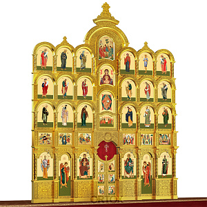 Иконостас "Владимирский" пятиярусный позолоченный, 690х860х45 см (ясень, краска)