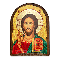 Икона Спасителя "Господь Вседержитель" арочной формы, 17х23 см, под старину